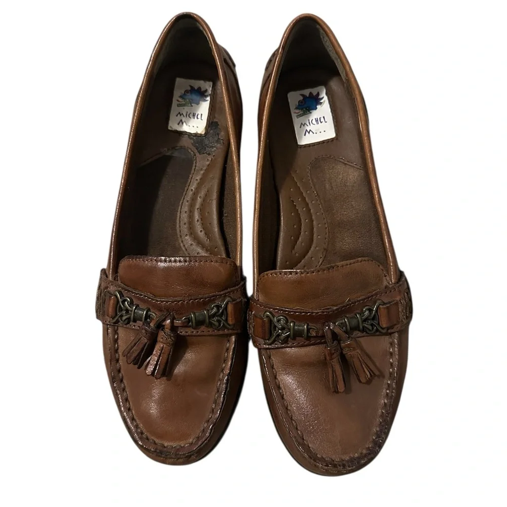 Michel M. Brown Leather Tassel Loafers Size 6